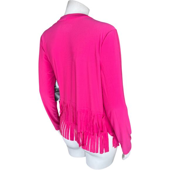 Attitudes by Renee Como Jersey Knit Fringe Cardigan Lipstick Pink X-Small NWT - Picture 8 of 15